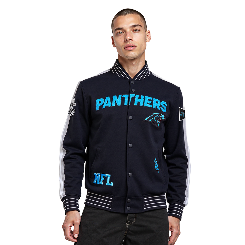 NFL CAROLINA PANTHERS BLOUSON PRO GAME DAY EN MAILLE DOUBLE POUR HOMME (NOIR/ARGENT/BLANC)