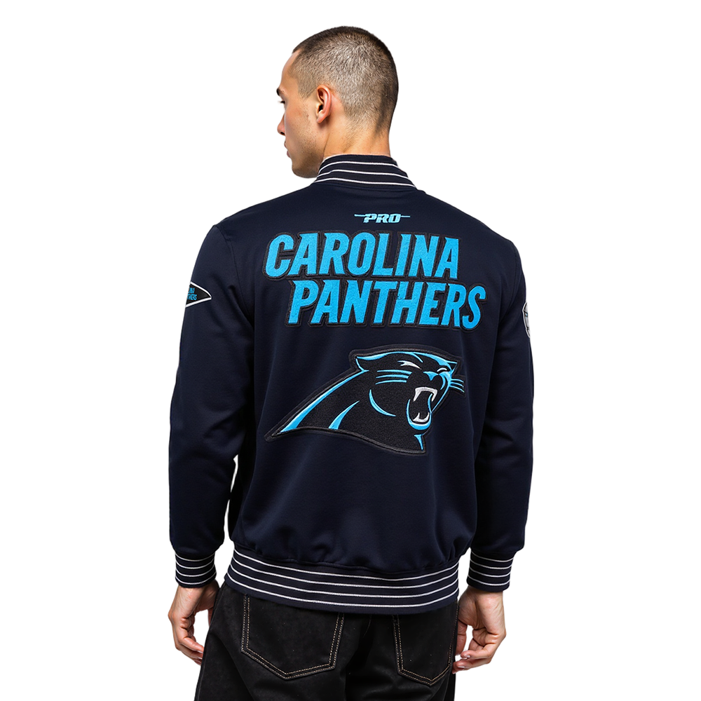 NFL CAROLINA PANTHERS BLOUSON PRO GAME DAY EN MAILLE DOUBLE POUR HOMME (NOIR/ARGENT/BLANC)
