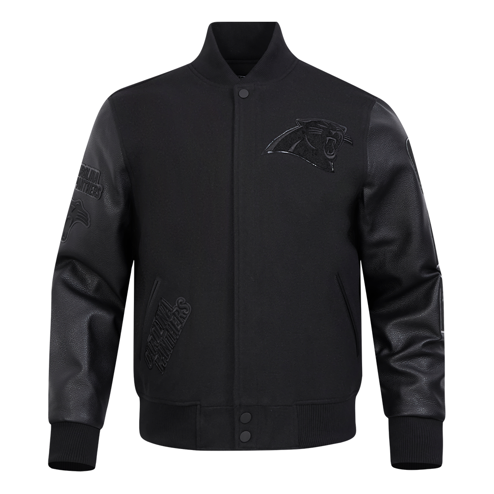 NFL CAROLINA PANTHERS TRIPLE BLACK BLOUSON COLLÉGIAL EN LAINE POUR HOMME (TRIPLE NOIR)