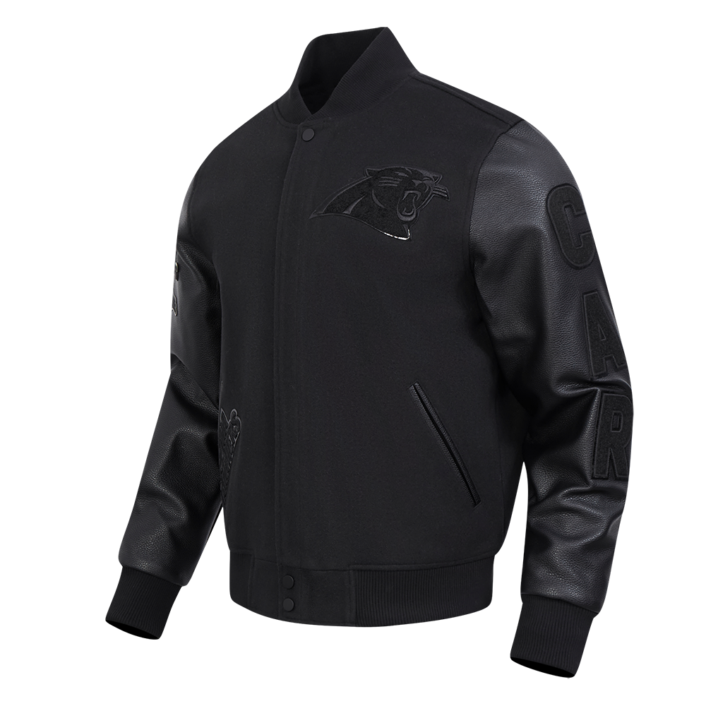 NFL CAROLINA PANTHERS TRIPLE BLACK BLOUSON COLLÉGIAL EN LAINE POUR HOMME (TRIPLE NOIR)