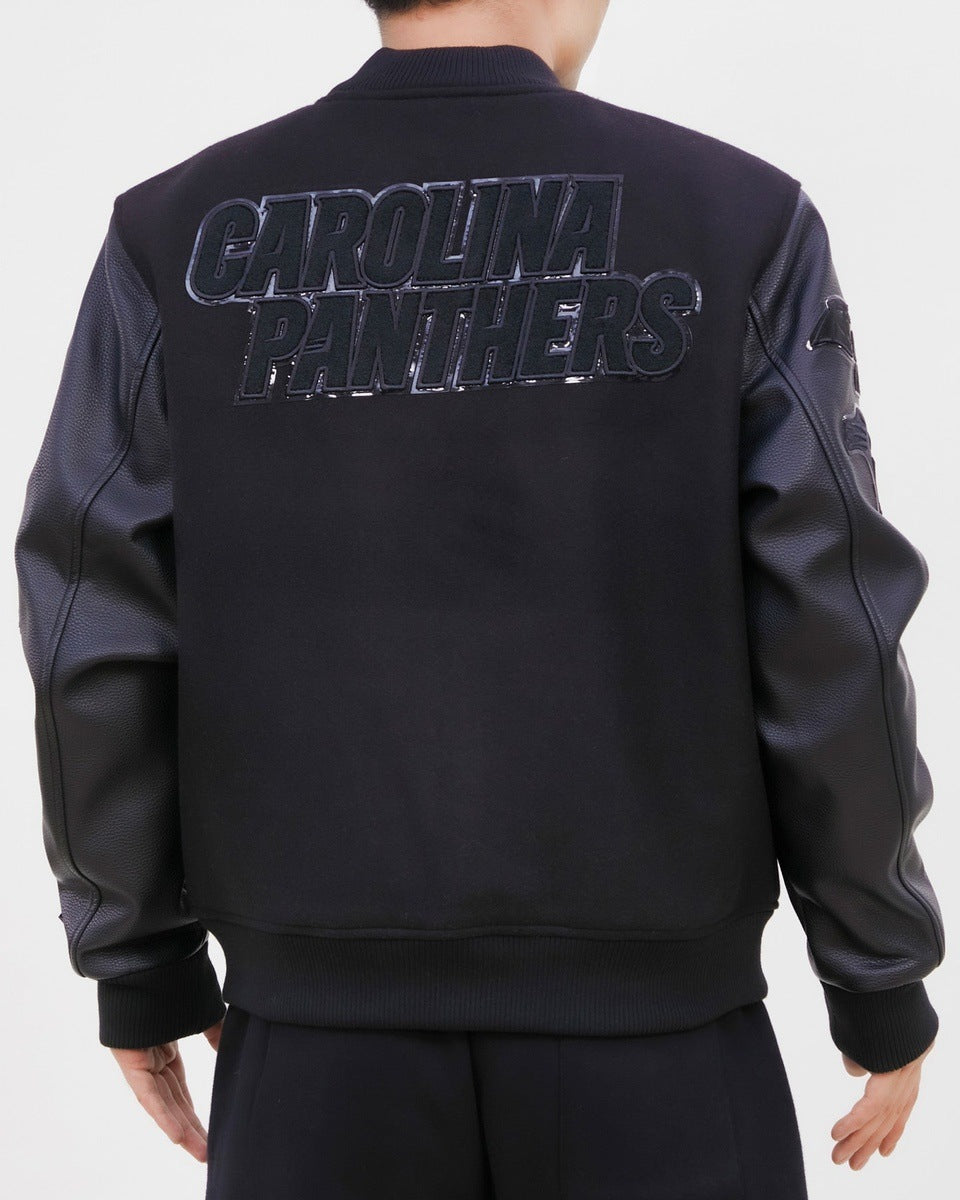NFL CAROLINA PANTHERS TRIPLE BLACK WOOL MEN'S VARSITY JACKET (TRIPLE BLACK)