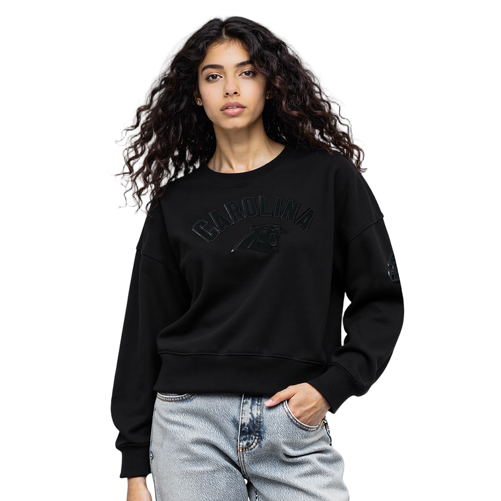 NFL CAROLINA PANTHERS TRIPLE BLACK WOMEN'S FLC CREWNECK (TRIPLE BLACK WOMEN'S)