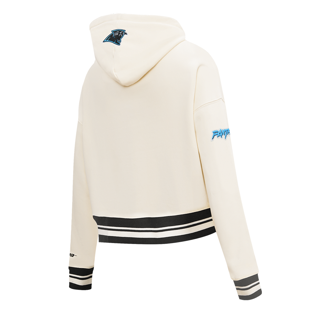 NFL CAROLINA PANTHERS RETRO CLASSIC WOMEN'S RIB CROPPED PO HOODIE (EGGSHELL/ BLACK)