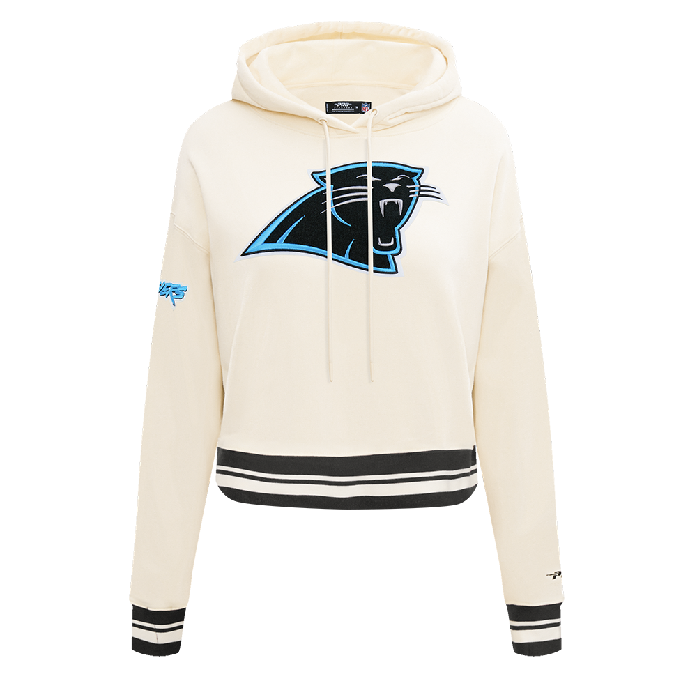 NFL CAROLINA PANTHERS RETRO CLASSIC WOMEN'S RIB CROPPED PO HOODIE (EGGSHELL/ BLACK)