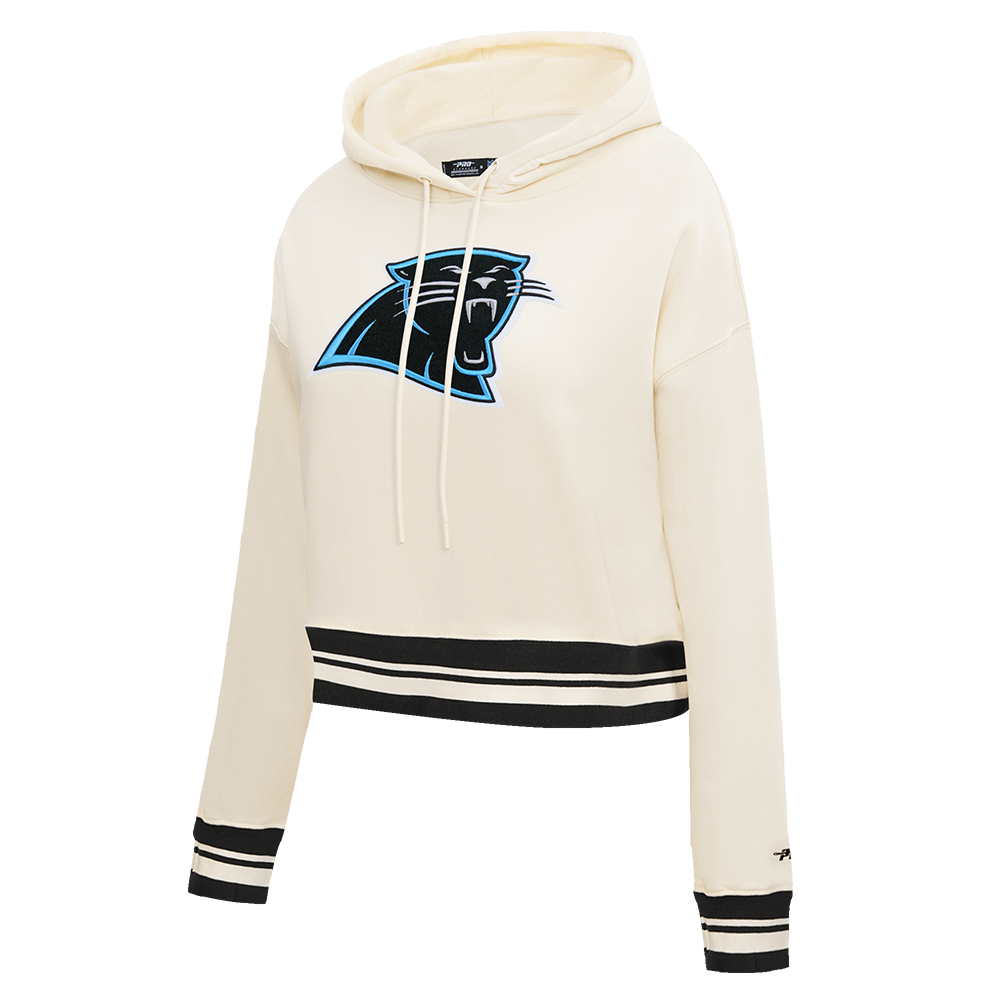 NFL CAROLINA PANTHERS RETRO CLASSIC WOMEN'S RIB CROPPED PO HOODIE (EGGSHELL/ BLACK)