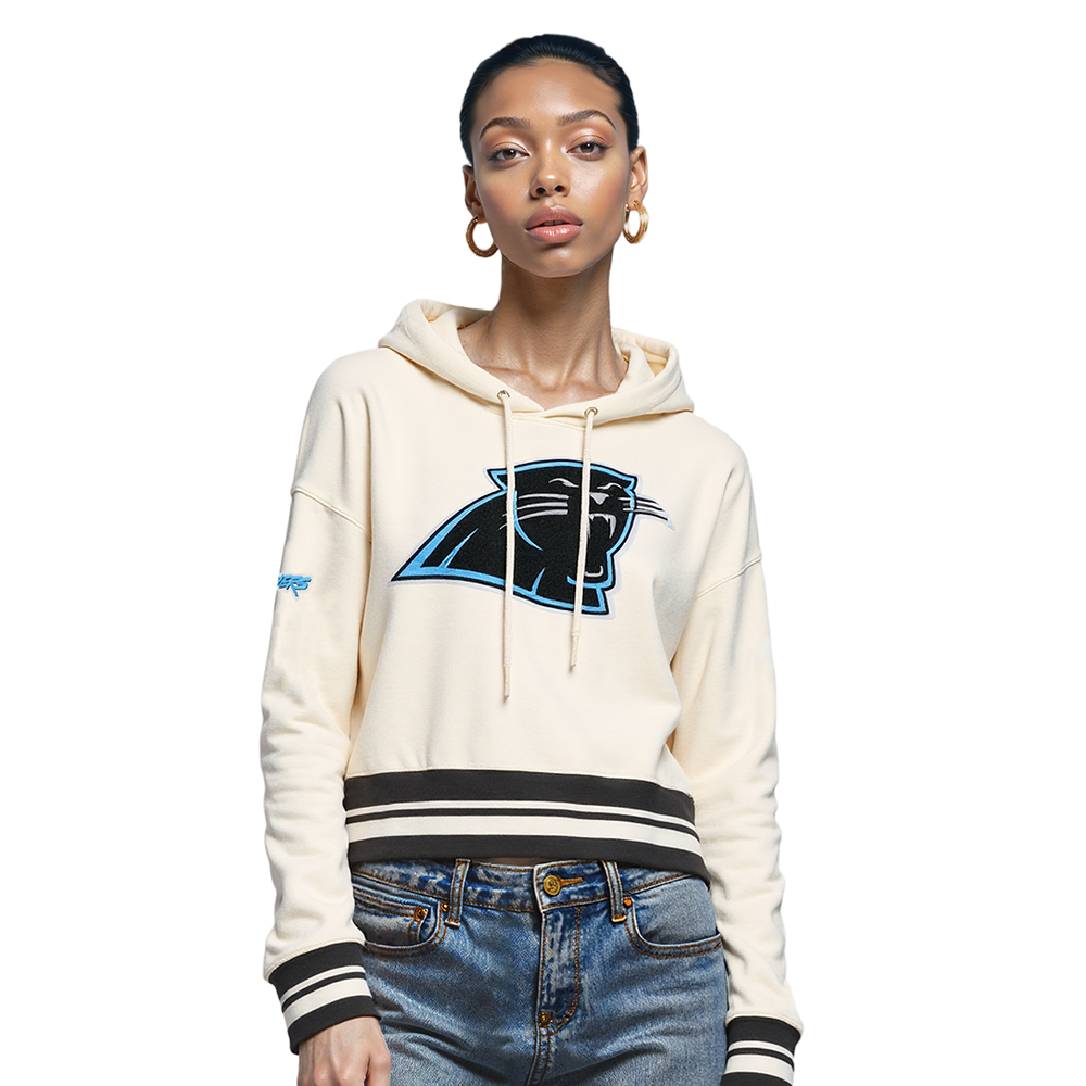 NFL CAROLINA PANTHERS RETRO CLASSIC CHANDAIL À CAPUCHON COURT CÔTELÉ POUR FEMME (COQUILLE D'ŒUF/NOIR)