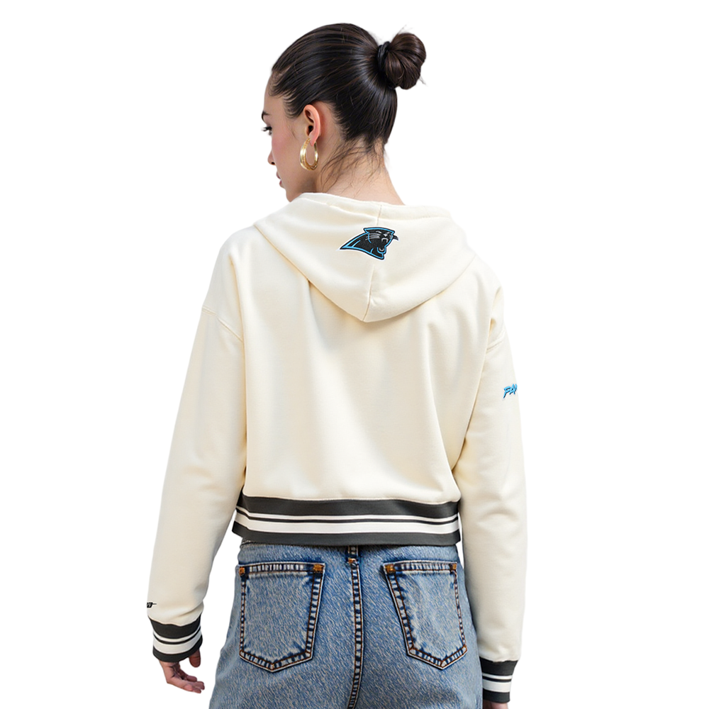 NFL CAROLINA PANTHERS RETRO CLASSIC CHANDAIL À CAPUCHON COURT CÔTELÉ POUR FEMME (COQUILLE D'ŒUF/NOIR)
