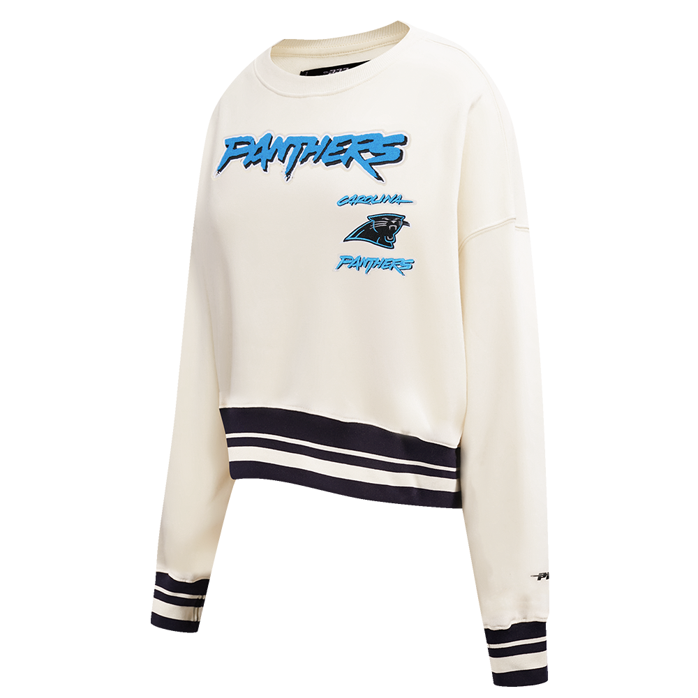 NFL CAROLINA PANTHERS RETRO CLASSIC WOMEN'S RIB CREWNECK (EGGSHELL/ BLACK)