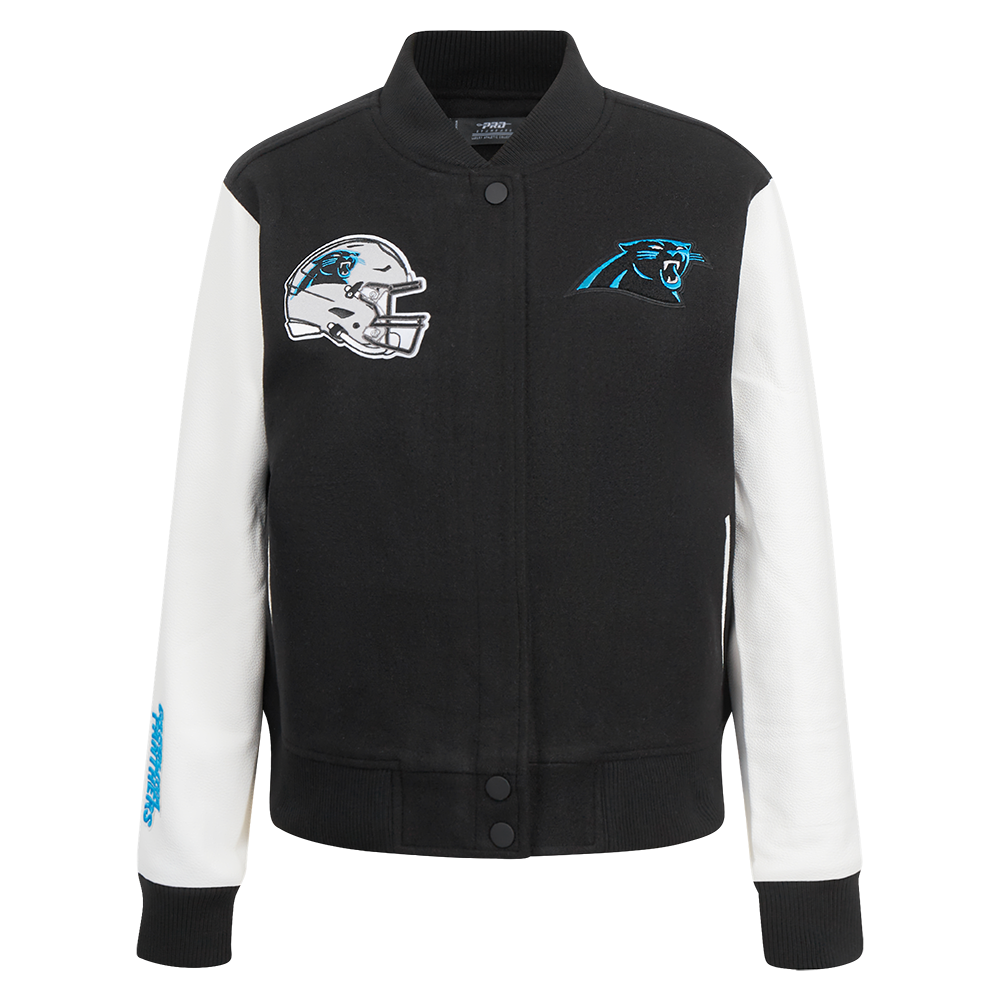 NFL CAROLINA PANTHERS CLASSIC BLOUSON COLLÉGIAL EN LAINE POUR FEMME (NOIR/BLANC)