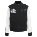 NFL CAROLINA PANTHERS CLASSIC BLOUSON COLLÉGIAL EN LAINE POUR FEMME (NOIR/BLANC)