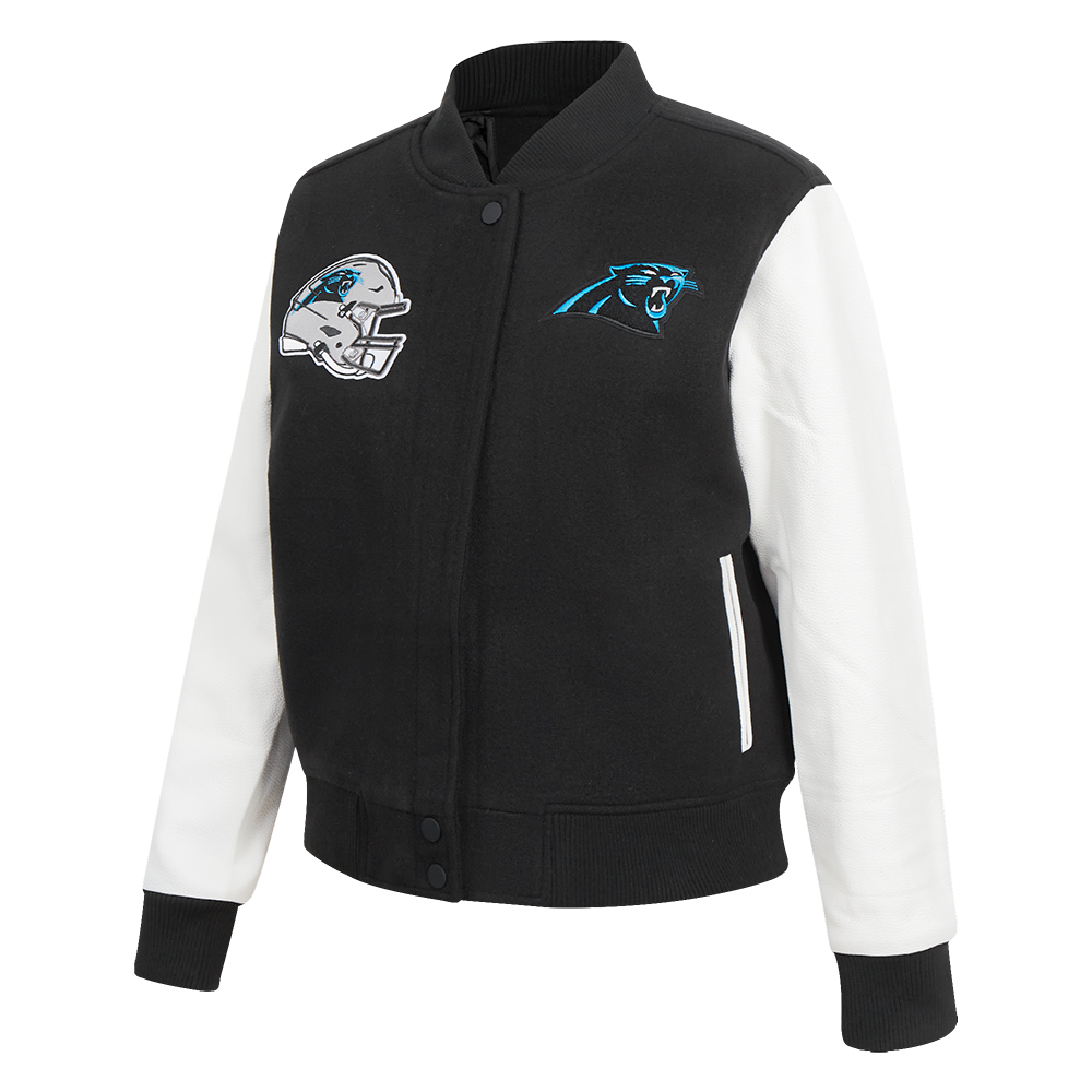 NFL CAROLINA PANTHERS CLASSIC BLOUSON COLLÉGIAL EN LAINE POUR FEMME (NOIR/BLANC)