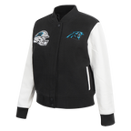 NFL CAROLINA PANTHERS CLASSIC BLOUSON COLLÉGIAL EN LAINE POUR FEMME (NOIR/BLANC)