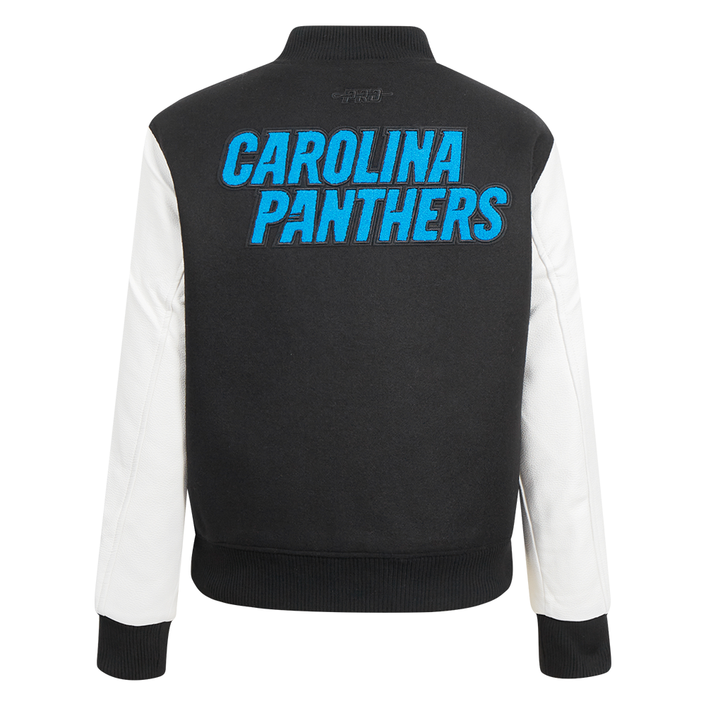 NFL CAROLINA PANTHERS CLASSIC BLOUSON COLLÉGIAL EN LAINE POUR FEMME (NOIR/BLANC)
