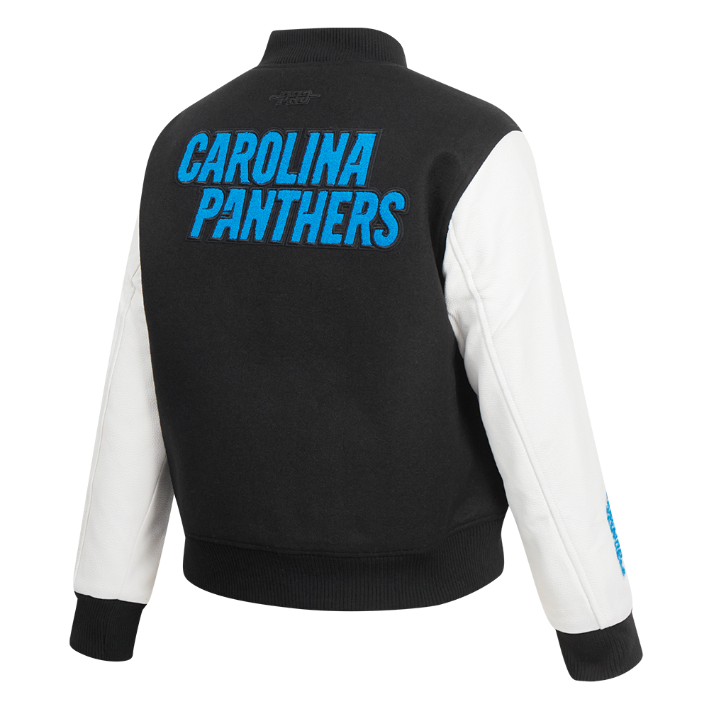 NFL CAROLINA PANTHERS CLASSIC BLOUSON COLLÉGIAL EN LAINE POUR FEMME (NOIR/BLANC)