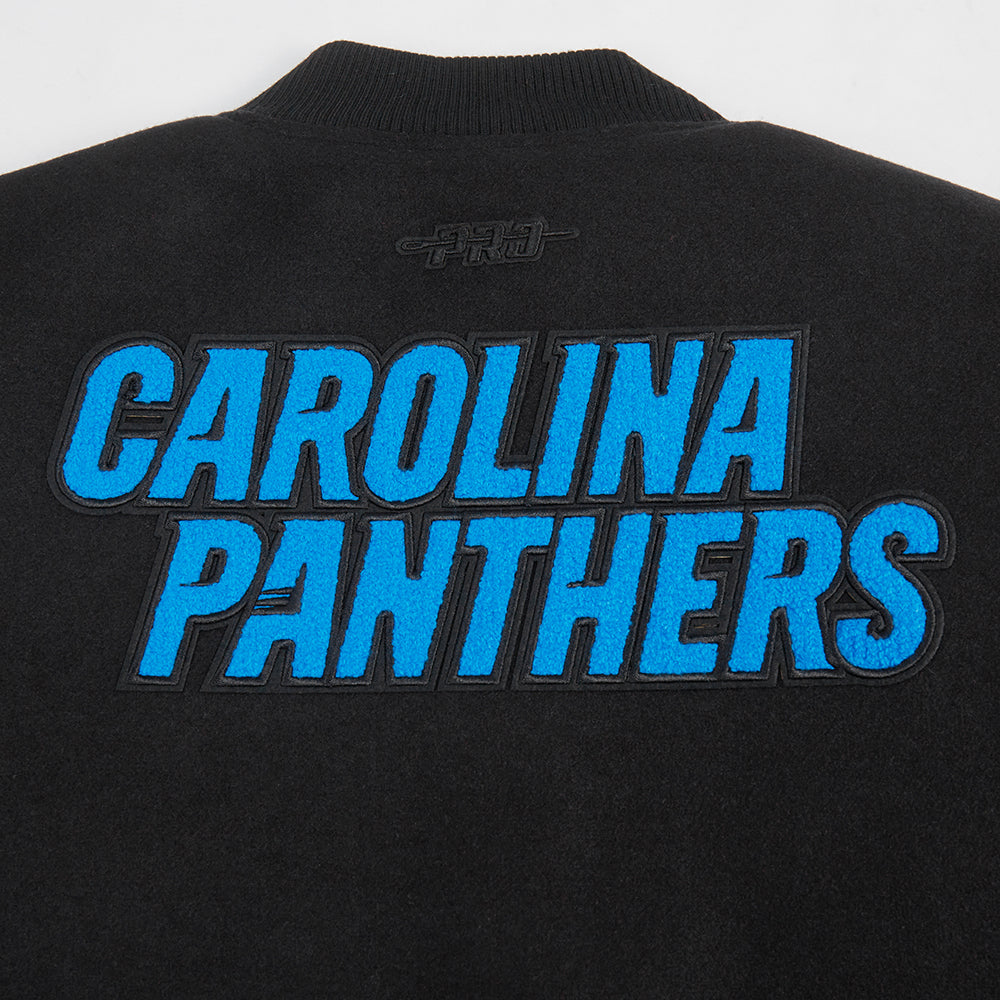 NFL CAROLINA PANTHERS CLASSIC BLOUSON COLLÉGIAL EN LAINE POUR FEMME (NOIR/BLANC)