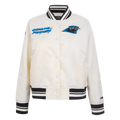 NFL CAROLINA PANTHERS RETRO CLASSIC BLOUSON EN SATIN À BORDS CÔTELÉS POUR FEMME (COQUILLE D'ŒUF/NOIR)