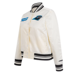 NFL CAROLINA PANTHERS RETRO CLASSIC BLOUSON EN SATIN À BORDS CÔTELÉS POUR FEMME (COQUILLE D'ŒUF/NOIR)