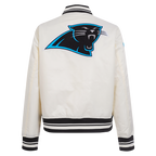 NFL CAROLINA PANTHERS RETRO CLASSIC BLOUSON EN SATIN À BORDS CÔTELÉS POUR FEMME (COQUILLE D'ŒUF/NOIR)