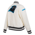 NFL CAROLINA PANTHERS RETRO CLASSIC BLOUSON EN SATIN À BORDS CÔTELÉS POUR FEMME (COQUILLE D'ŒUF/NOIR)