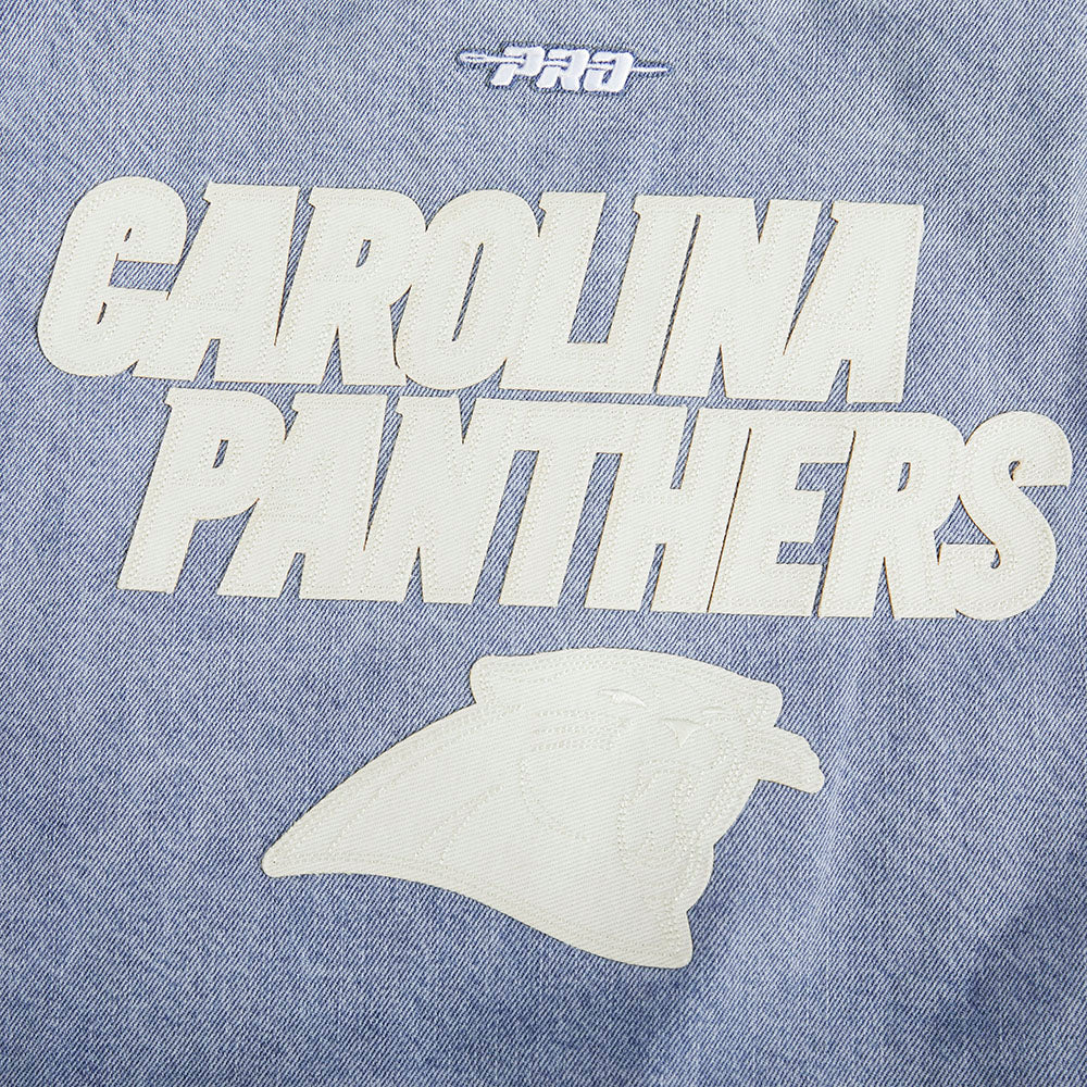 NFL CAROLINA PANTHERS VARSITY BLUES BLOUSON COLLÉGIAL EN DENIM POUR FEMME (DENIM/LIN)
