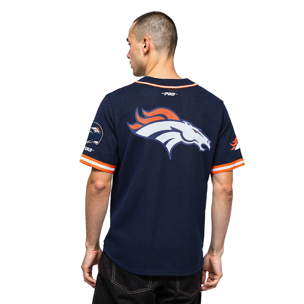 NFL DENVER BRONCOS LOGO MESH BUTTON UP SHIRT (MIDNIGHT NAVY/ORANGE)