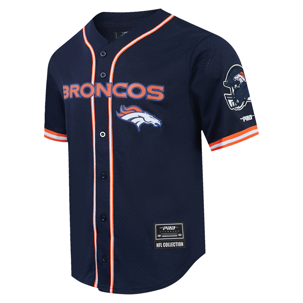 NFL DENVER BRONCOS MESH CHEMISE BOUTONNÉE À LOGO (MARINE MINUIT/ORANGE)
