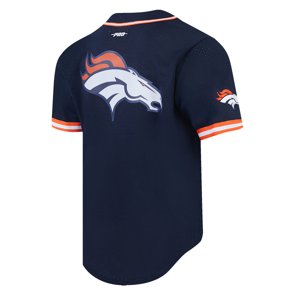 NFL DENVER BRONCOS MESH CHEMISE BOUTONNÉE À LOGO (MARINE MINUIT/ORANGE)