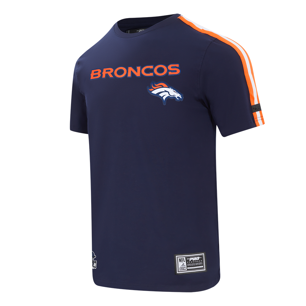 NFL DENVER BRONCOS T-SHIRT À BANDES EN JERSEY SIMPLE POUR HOMME (MARINE MINUIT/ORANGE)