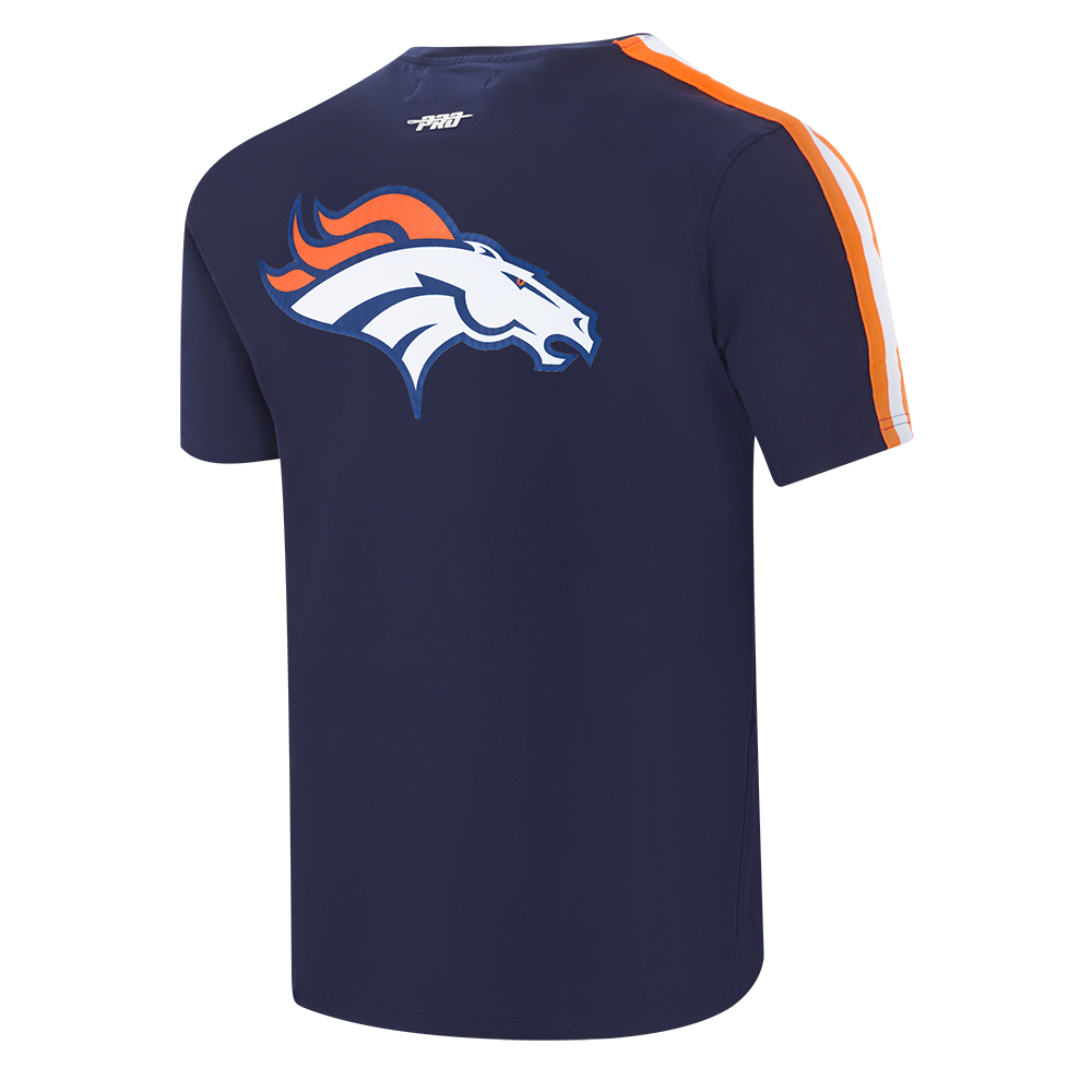 NFL DENVER BRONCOS T-SHIRT À BANDES EN JERSEY SIMPLE POUR HOMME (MARINE MINUIT/ORANGE)
