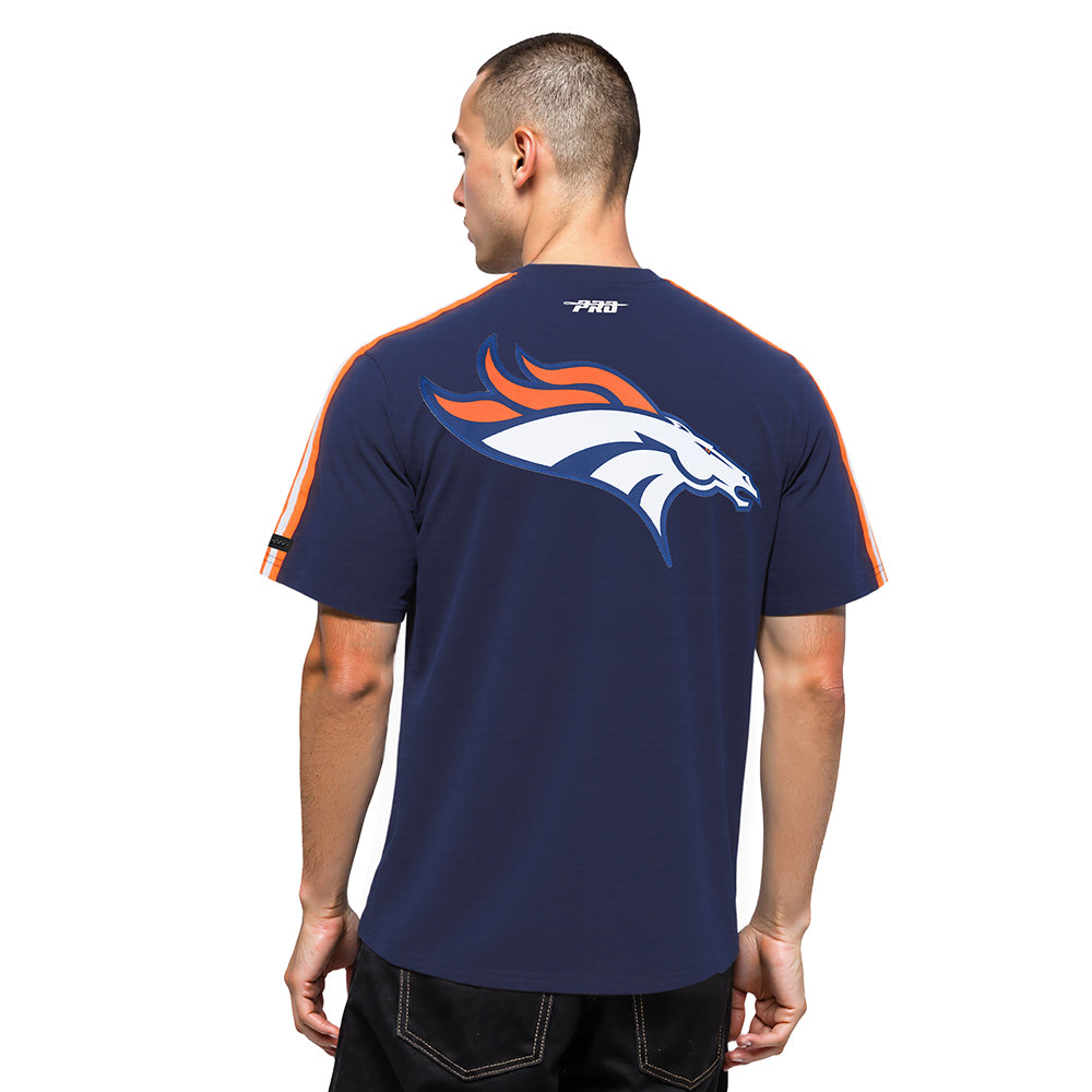 NFL DENVER BRONCOS T-SHIRT À BANDES EN JERSEY SIMPLE POUR HOMME (MARINE MINUIT/ORANGE)