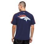 NFL DENVER BRONCOS T-SHIRT À BANDES EN JERSEY SIMPLE POUR HOMME (MARINE MINUIT/ORANGE)