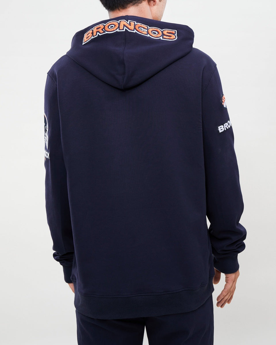 NFL DENVER BRONCOS CLASSIC CHENILLE MEN'S PULLOVER HOODIE (MIDNIGHT NAVY)