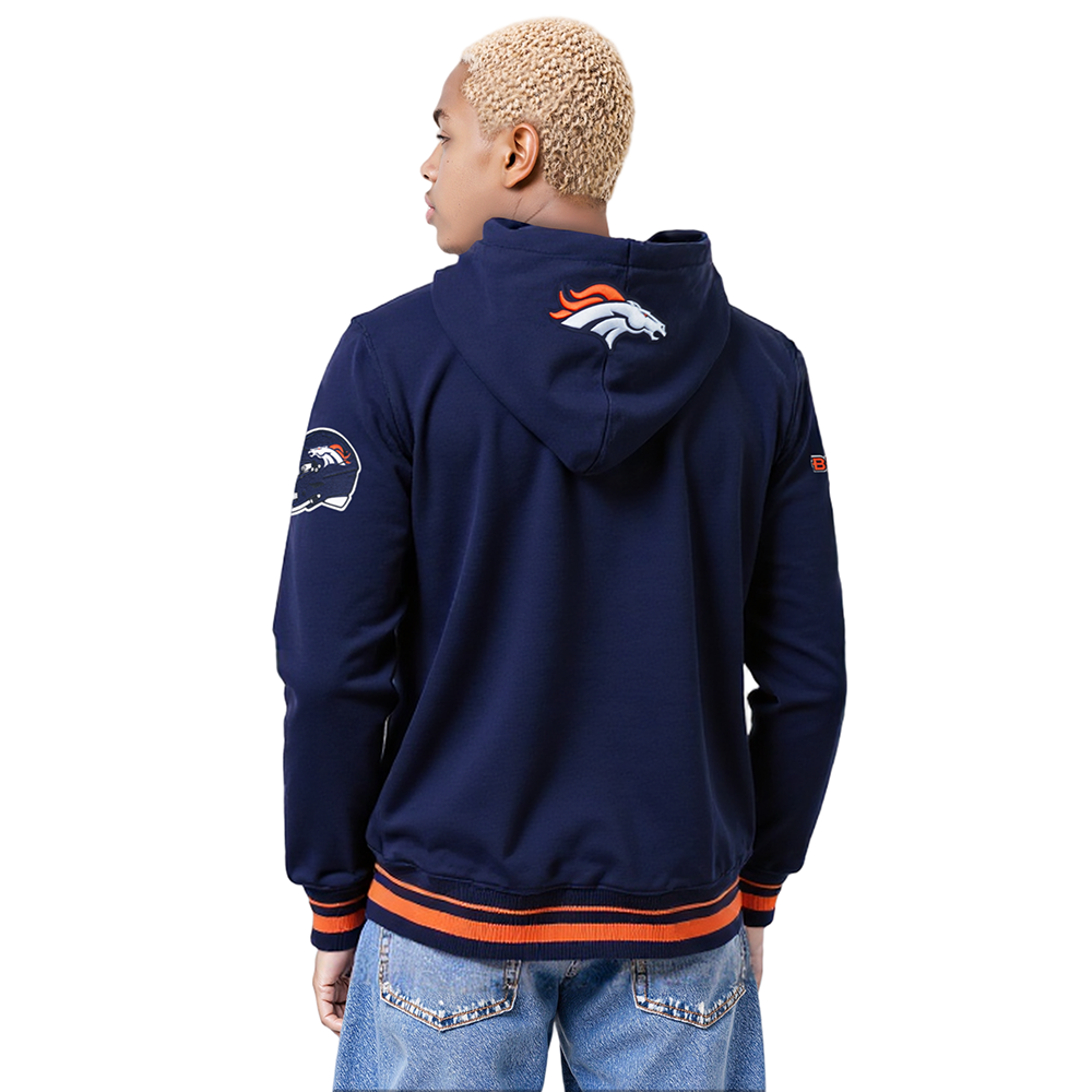 NFL DENVER BRONCOS SCRIPT TAIL MEN'S RIB FLC PO HOODIE (MIDNIGHT NAVY/ORANGE/MIDNIGHT NAVY)