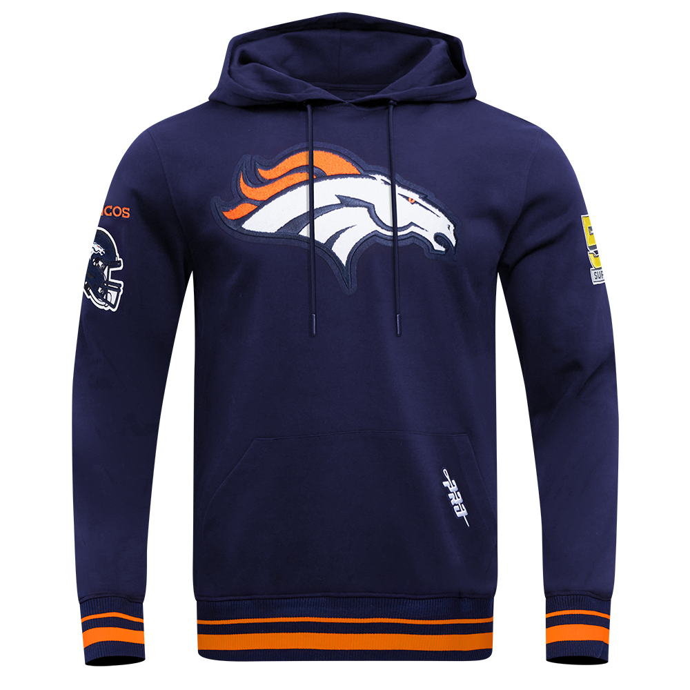 NFL DENVER BRONCOS MASHUP MEN'S RIB PULLOVER HOODIE (MIDNIGHT NAVY/ORANGE/MIDNIGHT NAVY)