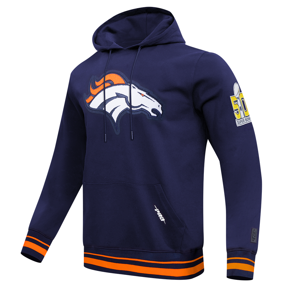 NFL DENVER BRONCOS MASHUP MEN'S RIB PULLOVER HOODIE (MIDNIGHT NAVY/ORANGE/MIDNIGHT NAVY)