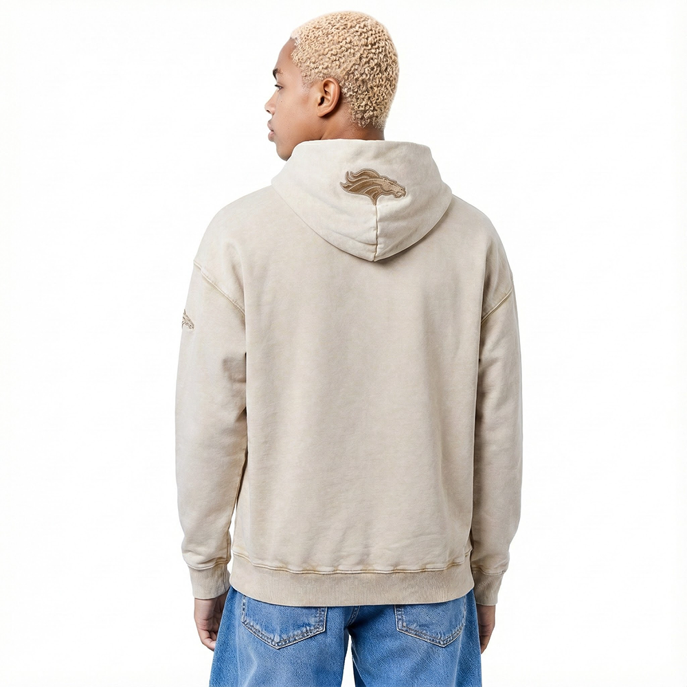 NFL DENVER BRONCOS WASHED CLASSIC MEN'S ENZYME WASH DROP SHOULDER FT PO HOODIE (WASHED WARM SLATE)