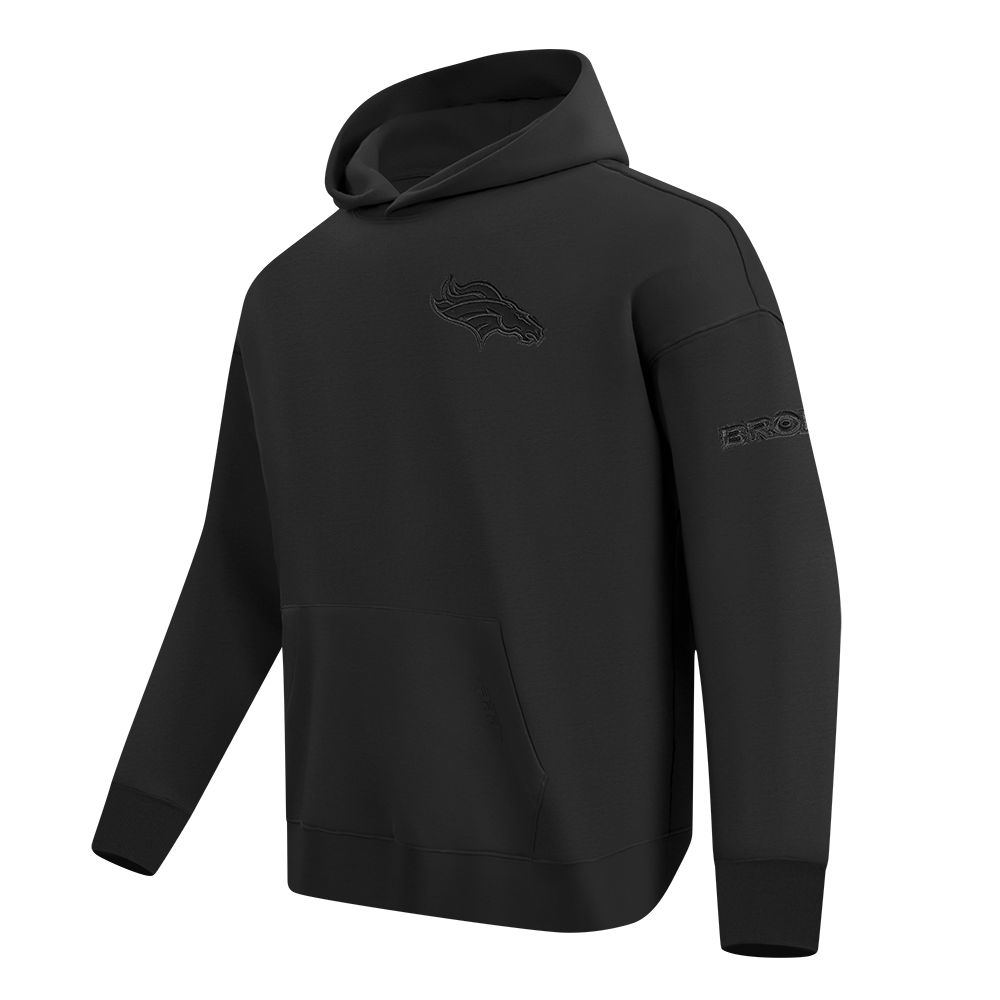 NFL DENVER BRONCOS NEUTRAL MEN'S DROP SHOULDER FLEECE PULLOVER HOODIE (BLACK)