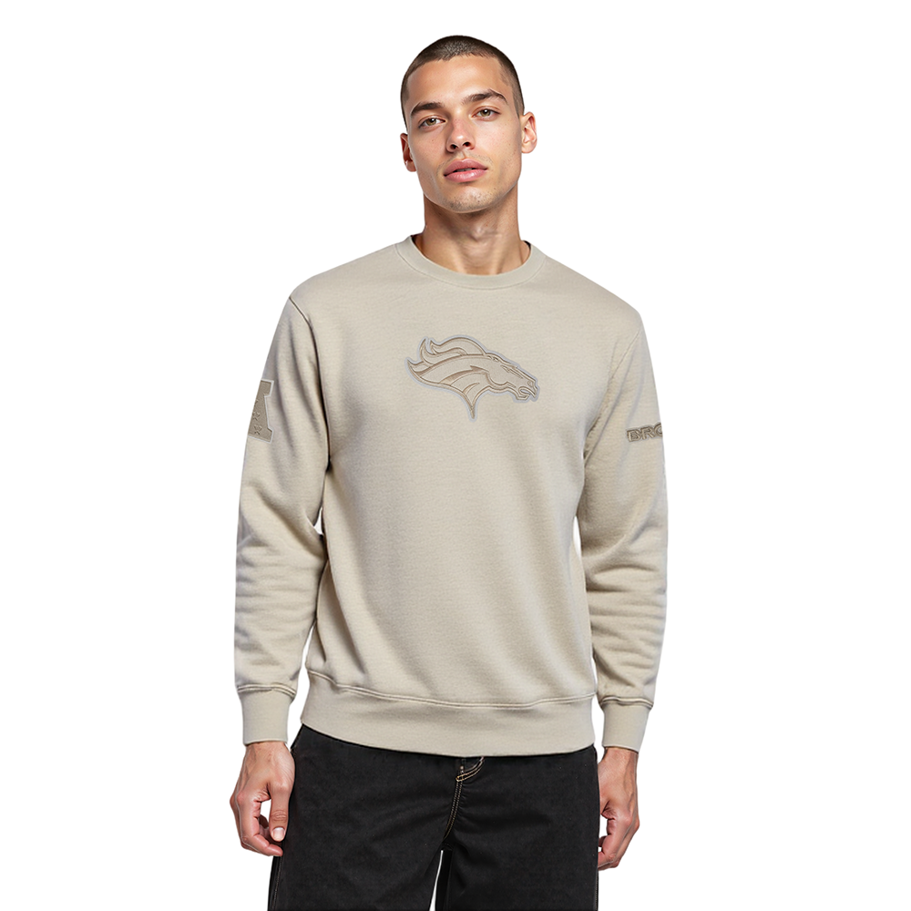 NFL DENVER BRONCOS NEUTRAL MEN'S DROP SHOULDER FLC CREWNECK (TAUPE)