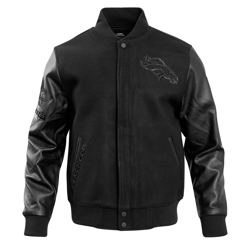 NFL DENVER BRONCOS TRIPLE BLACK BLOUSON COLLÉGIAL EN LAINE POUR HOMME (TRIPLE NOIR HOMME)