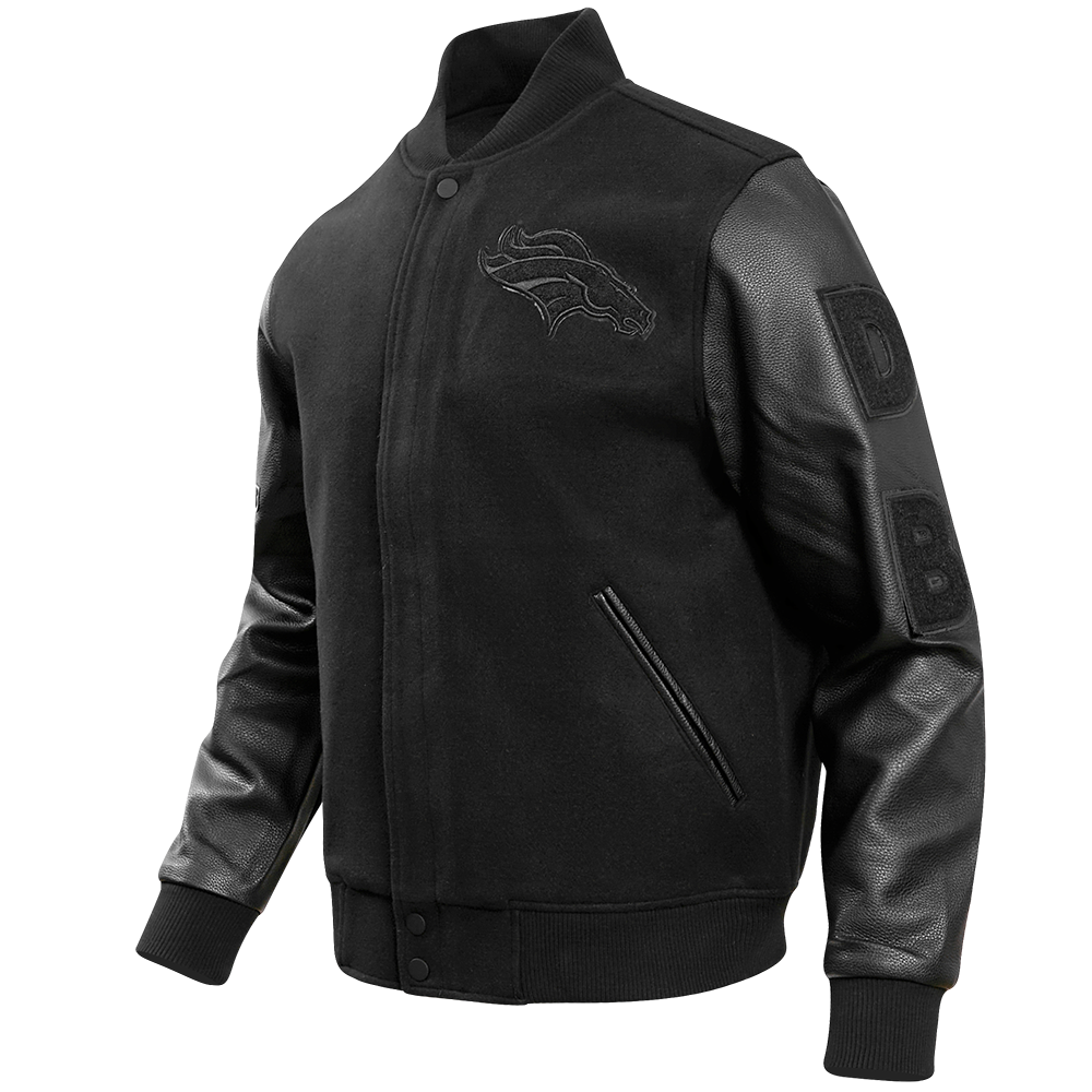 NFL DENVER BRONCOS TRIPLE BLACK BLOUSON COLLÉGIAL EN LAINE POUR HOMME (TRIPLE NOIR HOMME)