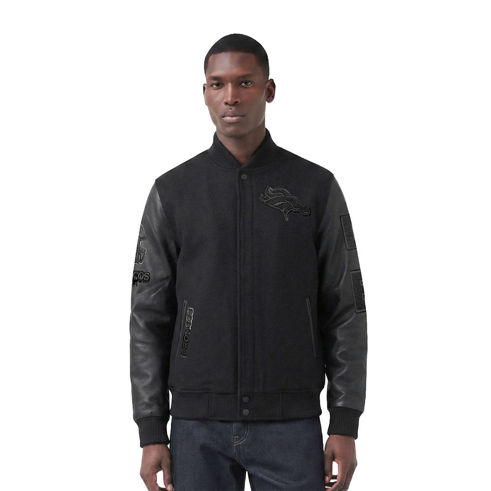 NFL DENVER BRONCOS TRIPLE BLACK MEN'S WOOL VARSITY JACKET (TRIPLE BLACK MEN'S)