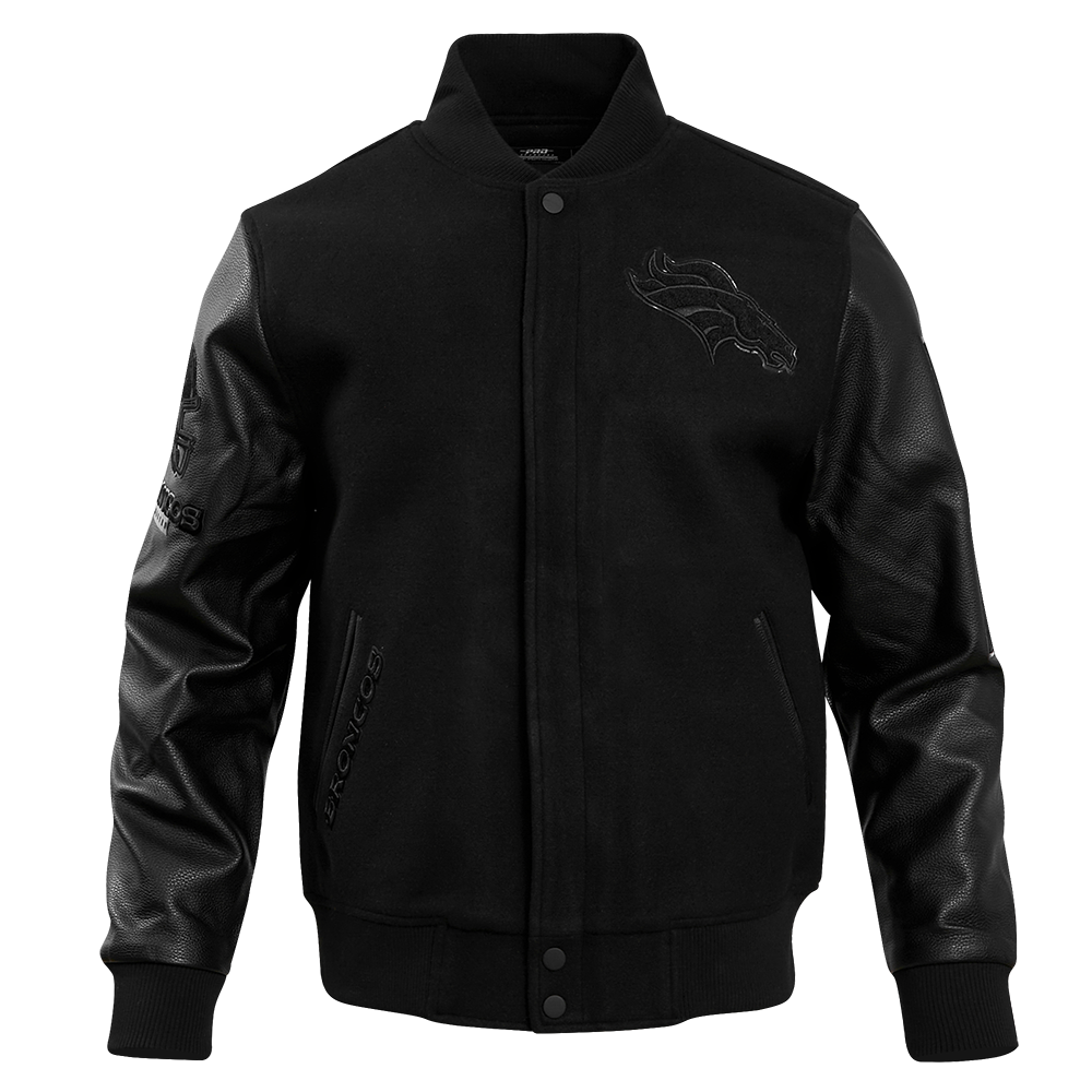NFL DENVER BRONCOS TRIPLE BLACK BLOUSON COLLÉGIAL EN LAINE POUR HOMME (TRIPLE NOIR HOMME)