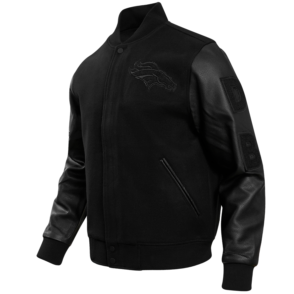 NFL DENVER BRONCOS TRIPLE BLACK BLOUSON COLLÉGIAL EN LAINE POUR HOMME (TRIPLE NOIR HOMME)