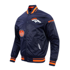 NFL DENVER BRONCOS OLD ENGLISH MEN'S RIB SATIN JACKET (MIDNIGHT NAVY/ORANGE/MIDNIGHT NAVY)