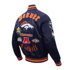 NFL DENVER BRONCOS OLD ENGLISH MEN'S RIB SATIN JACKET (MIDNIGHT NAVY/ORANGE/MIDNIGHT NAVY)