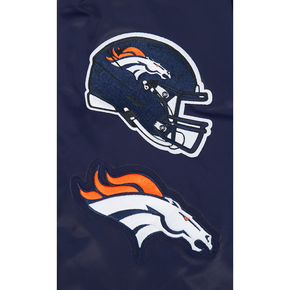 NFL DENVER BRONCOS OLD ENGLISH MEN'S RIB SATIN JACKET (MIDNIGHT NAVY/ORANGE/MIDNIGHT NAVY)