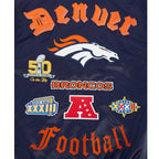 NFL DENVER BRONCOS OLD ENGLISH MEN'S RIB SATIN JACKET (MIDNIGHT NAVY/ORANGE/MIDNIGHT NAVY)