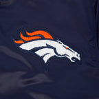 NFL DENVER BRONCOS OLD ENGLISH MEN'S RIB SATIN JACKET (MIDNIGHT NAVY/ORANGE/MIDNIGHT NAVY)