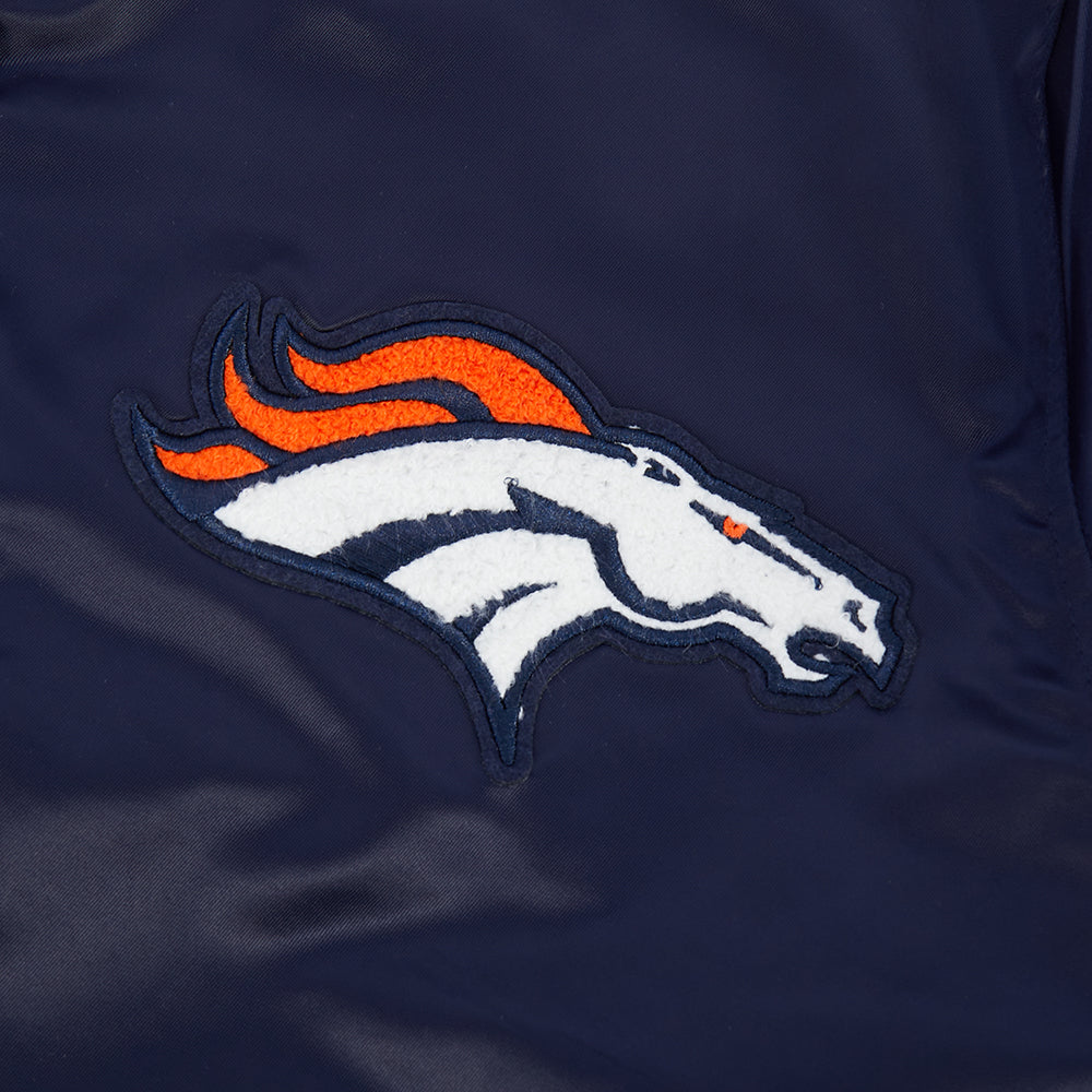 NFL DENVER BRONCOS OLD ENGLISH MEN'S RIB SATIN JACKET (MIDNIGHT NAVY/ORANGE/MIDNIGHT NAVY)