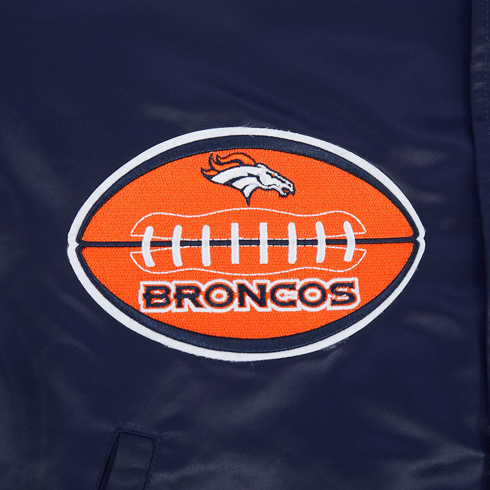 NFL DENVER BRONCOS OLD ENGLISH MEN'S RIB SATIN JACKET (MIDNIGHT NAVY/ORANGE/MIDNIGHT NAVY)